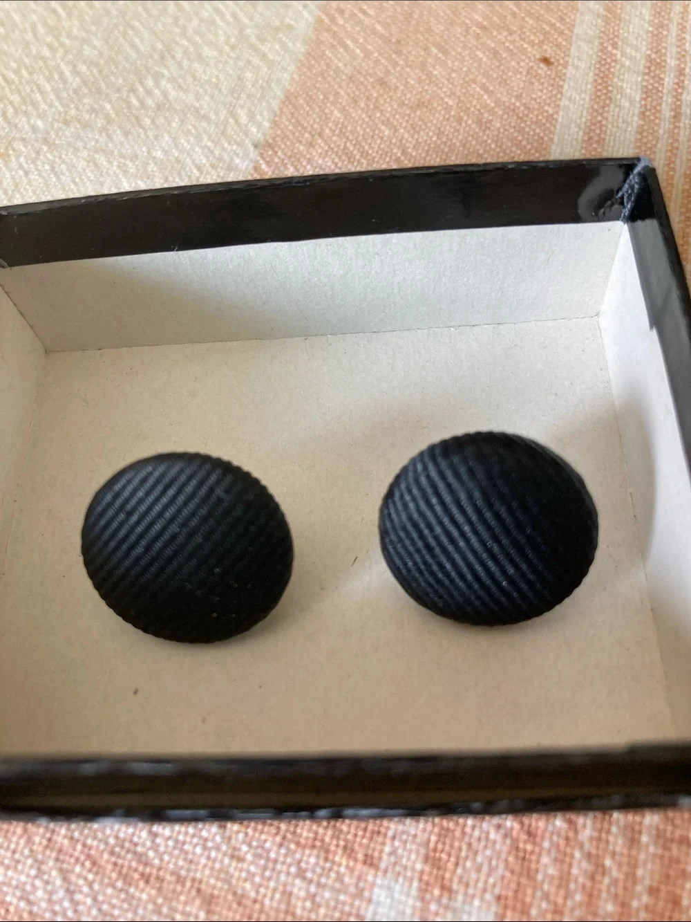 Vintage Black Grosgrain Fabric Button Earrings